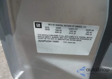 2004 Pontiac Grand Prix Gt1 из США, поврежденный, VIN 2G2WP522941150897